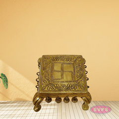 Handcrafted Brass Swastik Peetam with Bells – Pooja & Decor