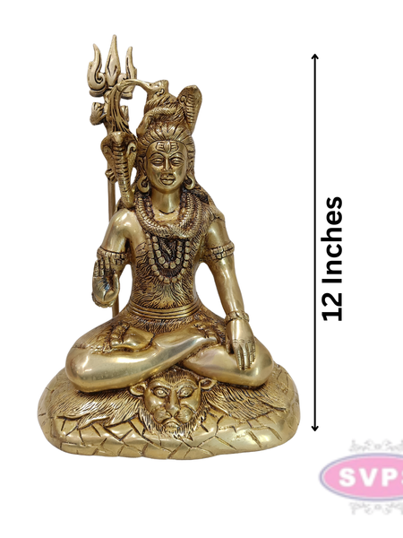 Antique Finish Brass Shiva Idol with Trishul & Serpent Design