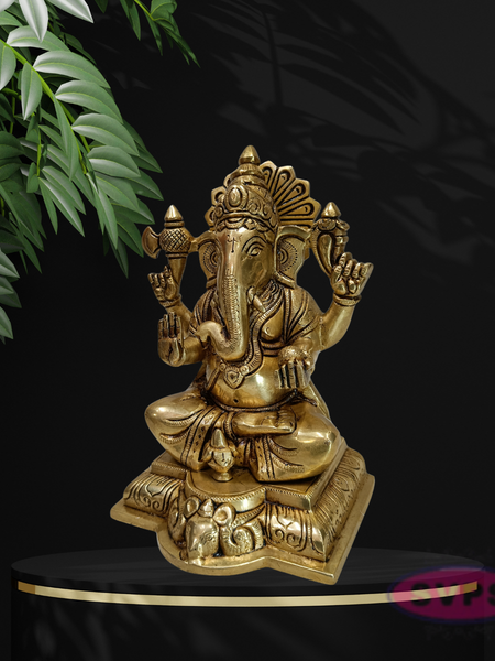 Antique Finish Brass Lord Ganesha Statue for Pooja & Home Décor