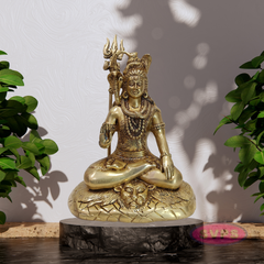 Antique Finish Brass Shiva Idol with Trishul & Serpent Design