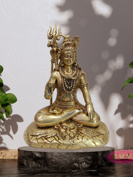 Antique Finish Brass Shiva Idol with Trishul & Serpent Design