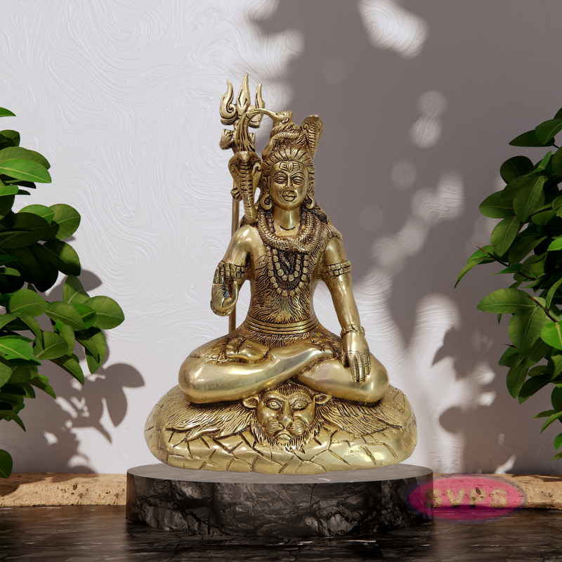 Antique Finish Brass Shiva Idol with Trishul & Serpent Design