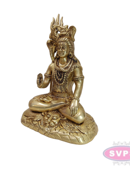 Antique Finish Brass Shiva Idol with Trishul & Serpent Design