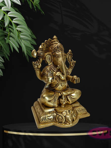 Antique Finish Brass Lord Ganesha Statue for Pooja & Home Décor
