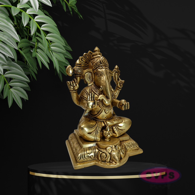 Antique Finish Brass Lord Ganesha Statue for Pooja & Home Décor