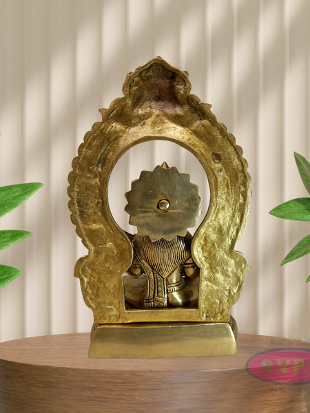 Antique Finish Brass Goddess Saraswati Idol with Veena & Decorative Arch