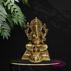 Antique Finish Brass Lord Ganesha Statue for Pooja & Home Décor
