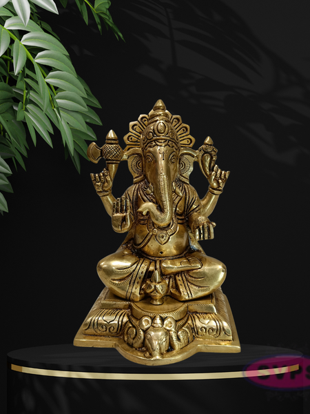 Antique Finish Brass Lord Ganesha Statue for Pooja & Home Décor