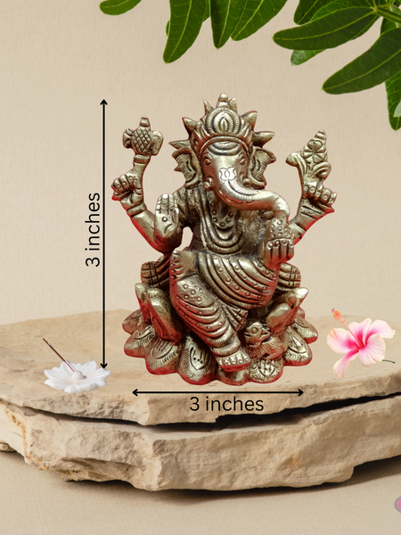 Small Four Armed  Blessing Ganesha- Brass Statue