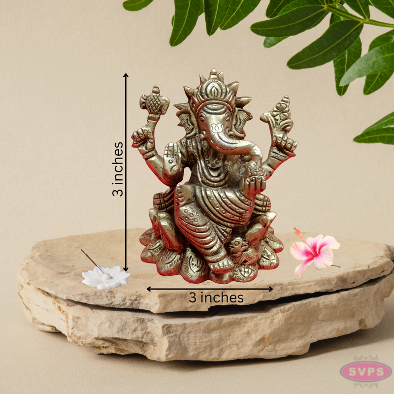 Small Four Armed  Blessing Ganesha- Brass Statue