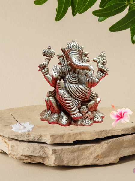 Small Four Armed  Blessing Ganesha- Brass Statue