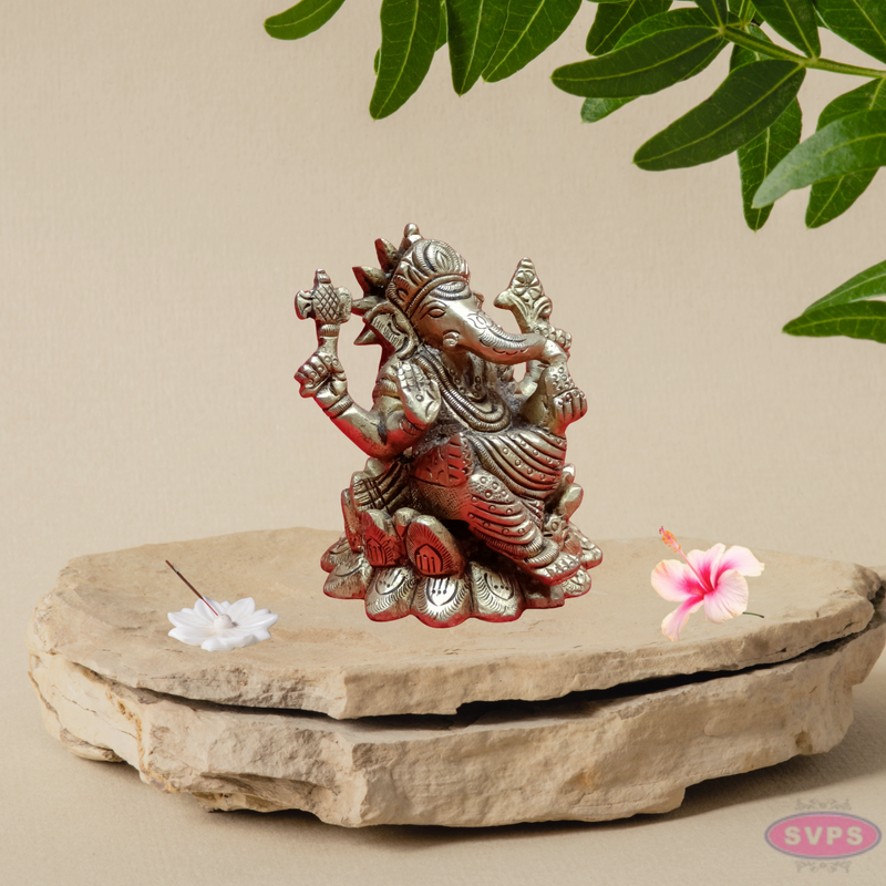 Small Four Armed  Blessing Ganesha- Brass Statue