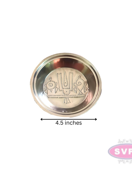 Stainless Steel Thiruman Shanku Chakra Design Kolam Plate