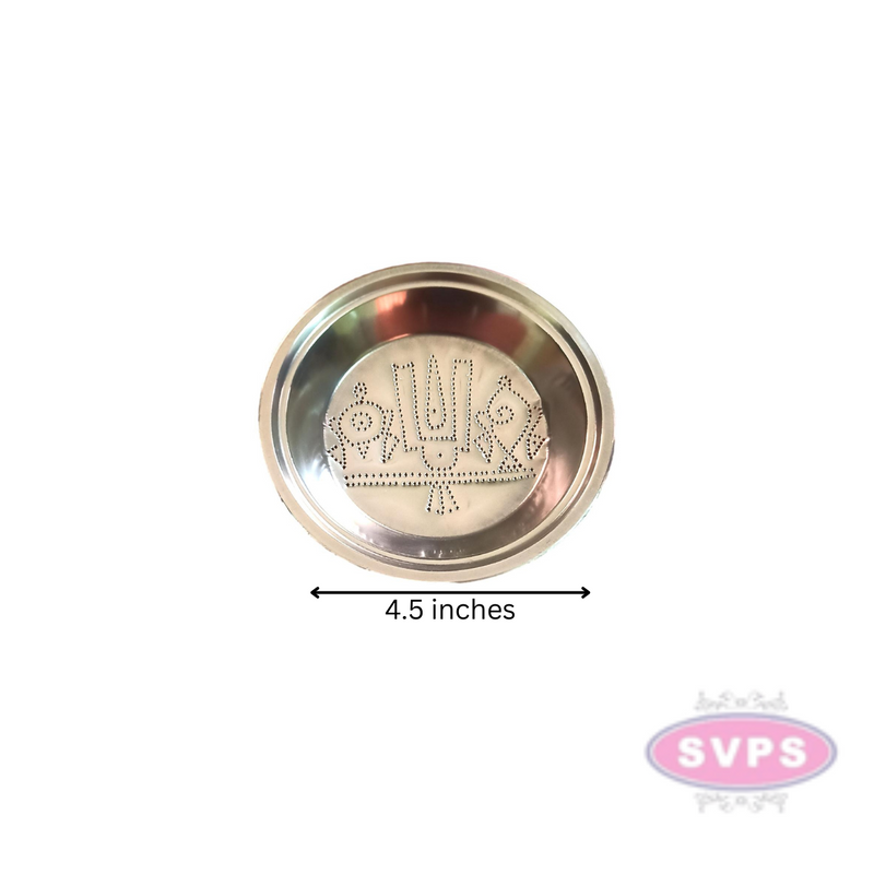 Stainless Steel Thiruman Shanku Chakra Design Kolam Plate