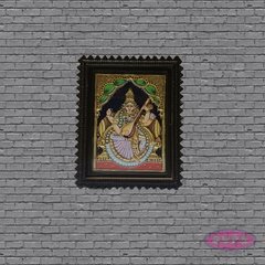 Tanjore Painting of Goddess Saraswati with Teakwood Frame 10x8 Inch