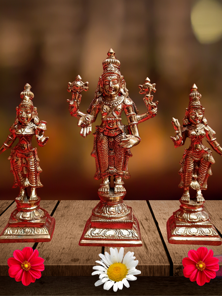 Hand Made Tirupati Srinivasa Perumal and Thayar Panchaloga Idol (Set of 3) / Perumal Vigraham/Deity