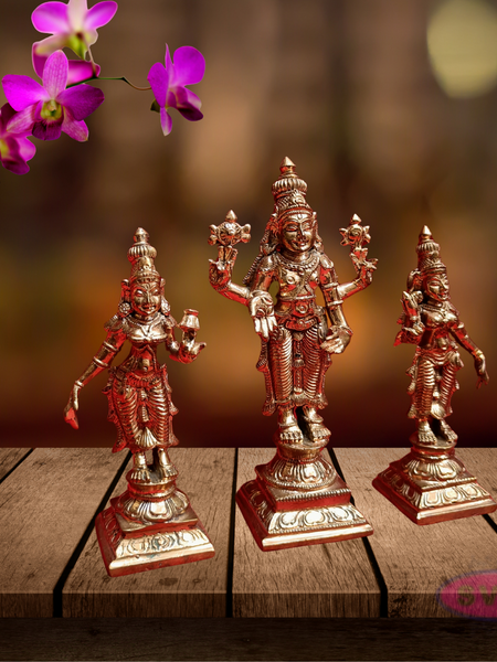 Hand Made Tirupati Srinivasa Perumal and Thayar Panchaloga Idol (Set of 3) / Perumal Vigraham/Deity