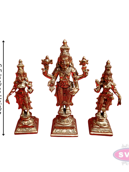 Hand Made Tirupati Srinivasa Perumal and Thayar Panchaloga Idol (Set of 3) / Perumal Vigraham/Deity