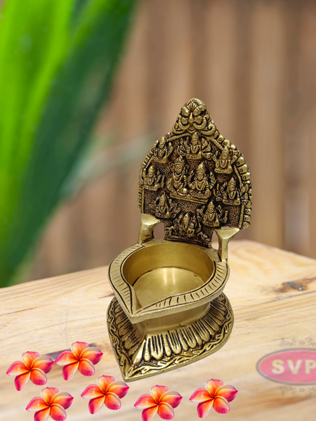 Traditional Brass Ashtalakshmi Diya For Puja