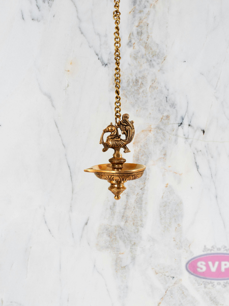 Traditional Brass Hanging Peacock Diya