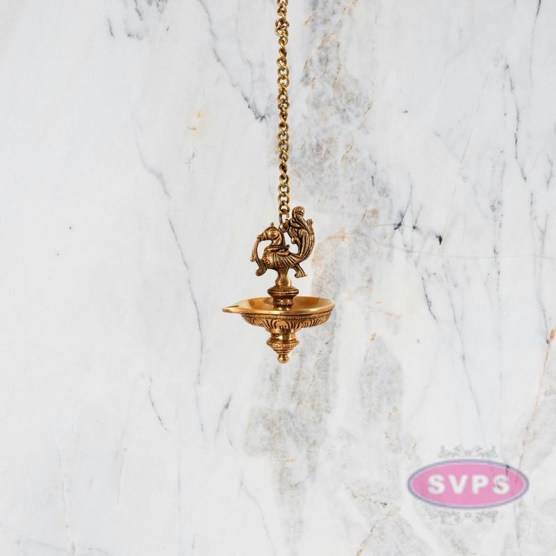 Traditional Brass Hanging Peacock Diya