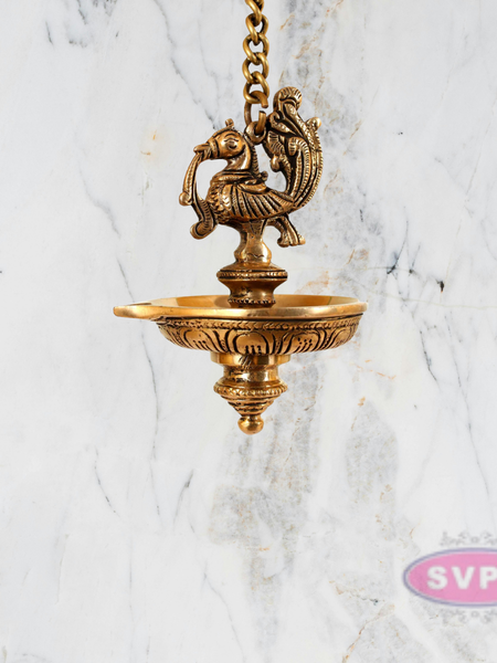 Traditional Brass Hanging Peacock Diya