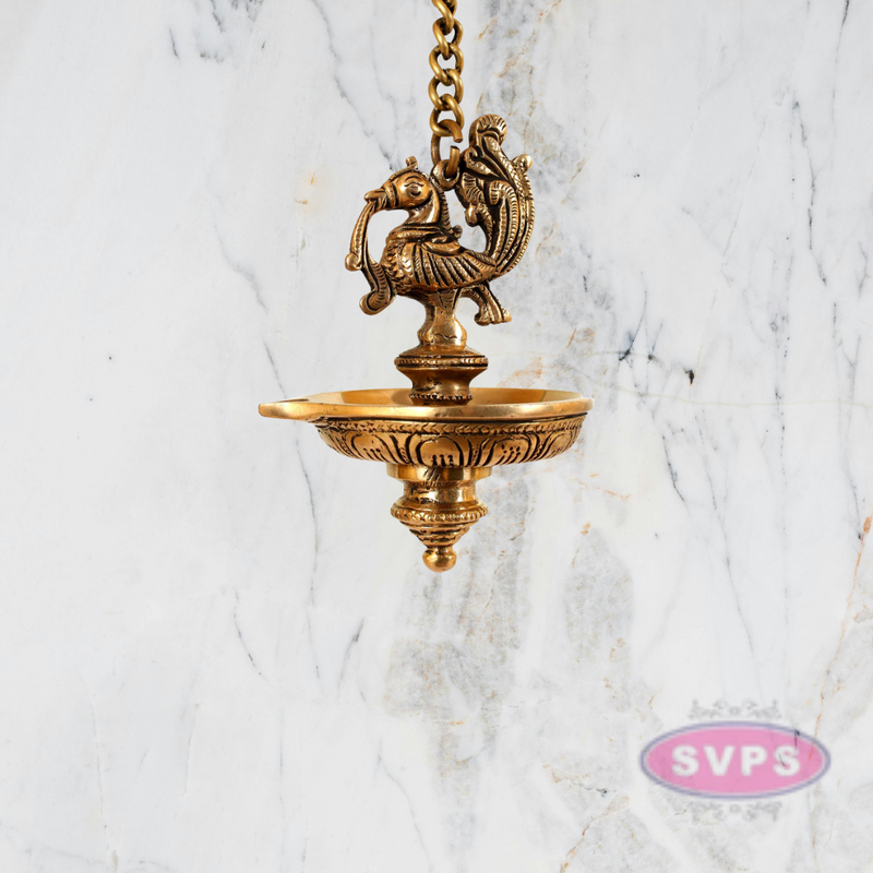 Traditional Brass Hanging Peacock Diya