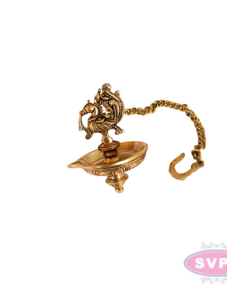 Traditional Brass Hanging Peacock Diya