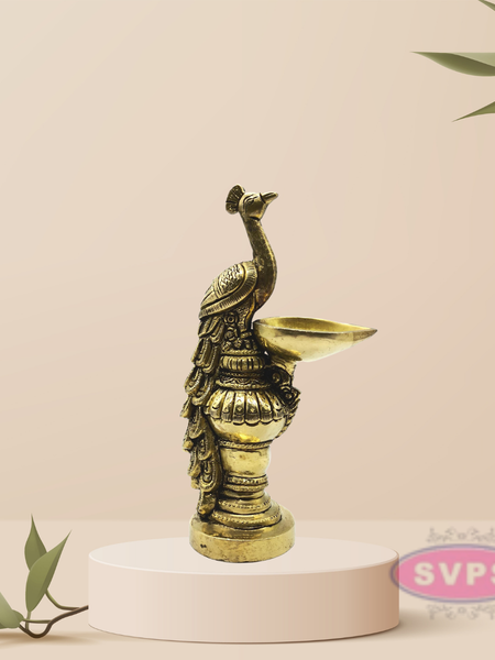 Traditional Brass Peacock Decorative Diya / Antique Deepak Design Table Decor