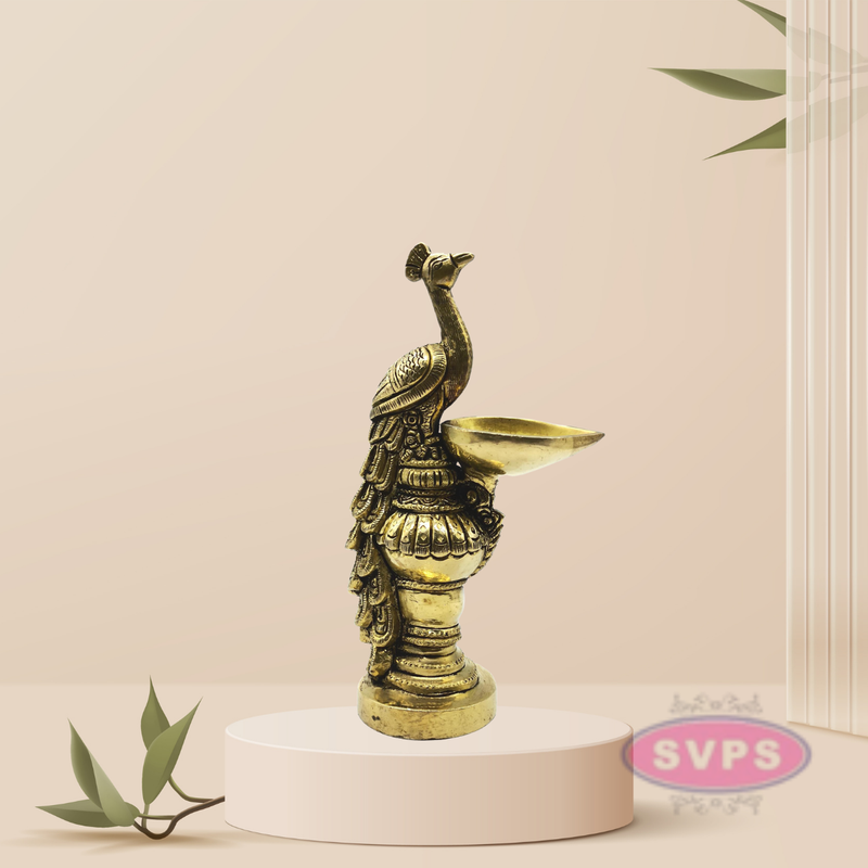Traditional Brass Peacock Decorative Diya / Antique Deepak Design Table Decor