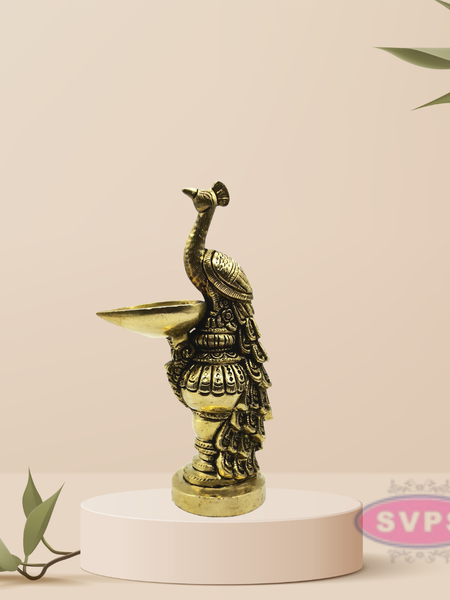 Traditional Brass Peacock Decorative Diya / Antique Deepak Design Table Decor