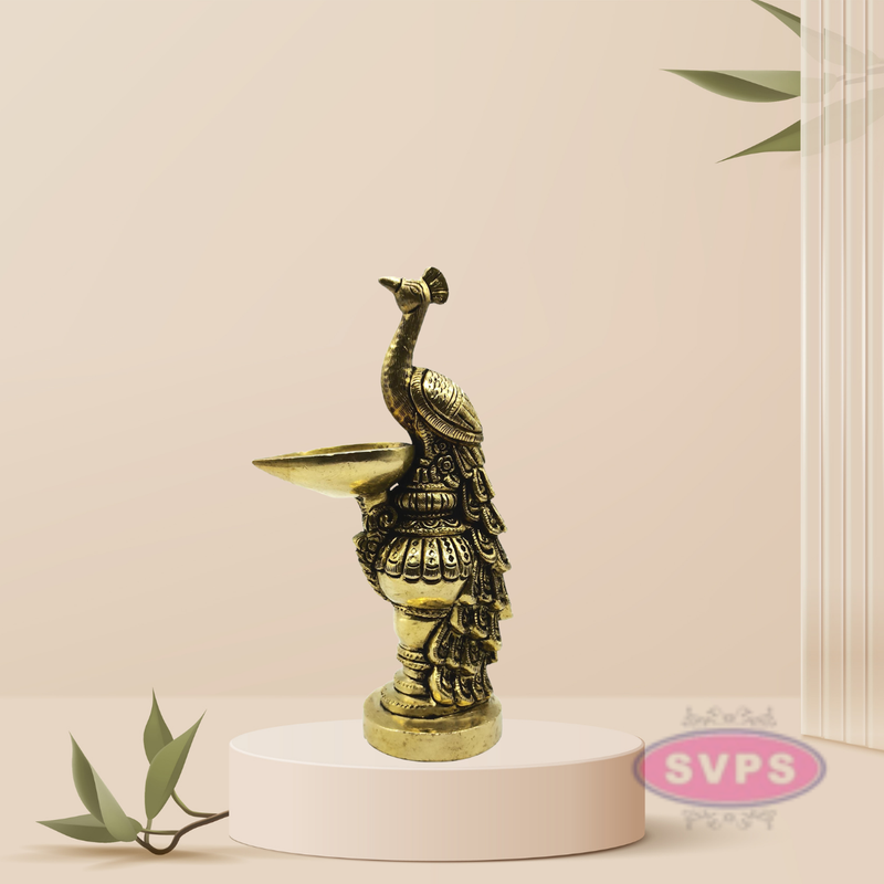 Traditional Brass Peacock Decorative Diya / Antique Deepak Design Table Decor