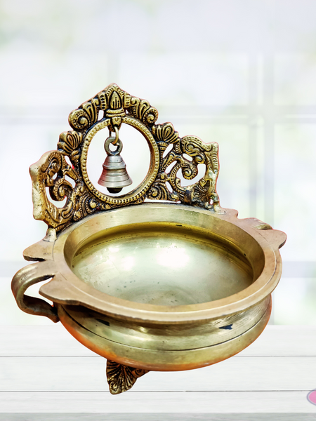 Traditional Brass Urli Bowl With Bell For Home Decor