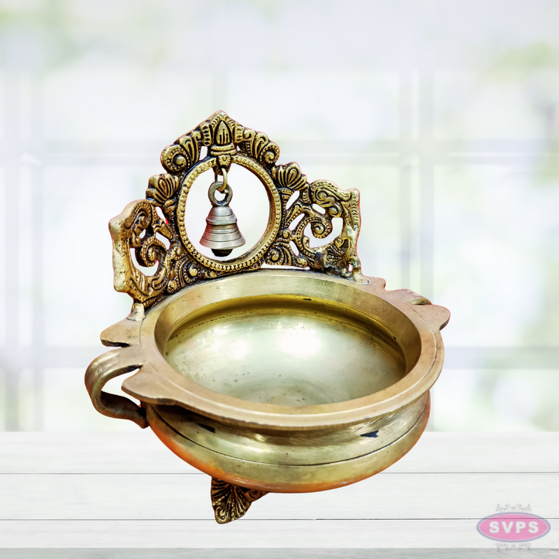 Traditional Brass Urli Bowl With Bell For Home Decor