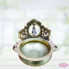 Traditional Brass Urli Bowl With Bell For Home Decor