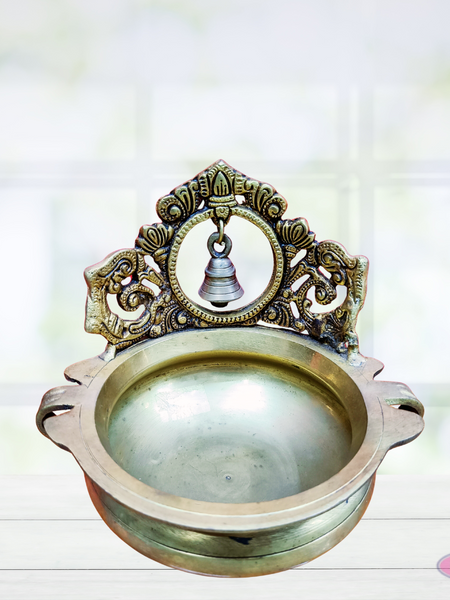 Traditional Brass Urli Bowl With Bell For Home Decor
