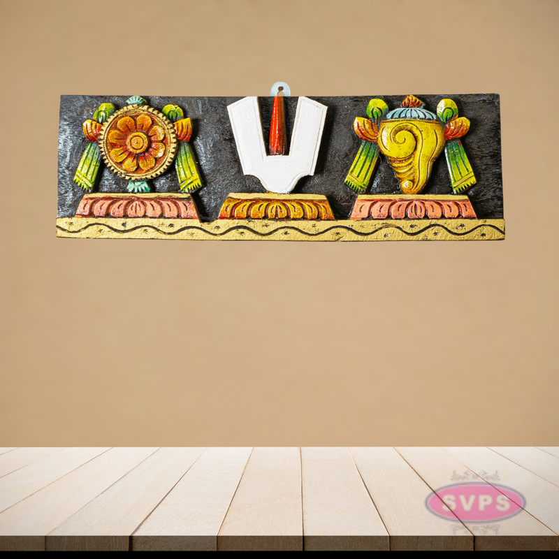 Handmade Thenkalai Shanku Chakra Namam Wooden Wall Plaque – Divine Home Decor
