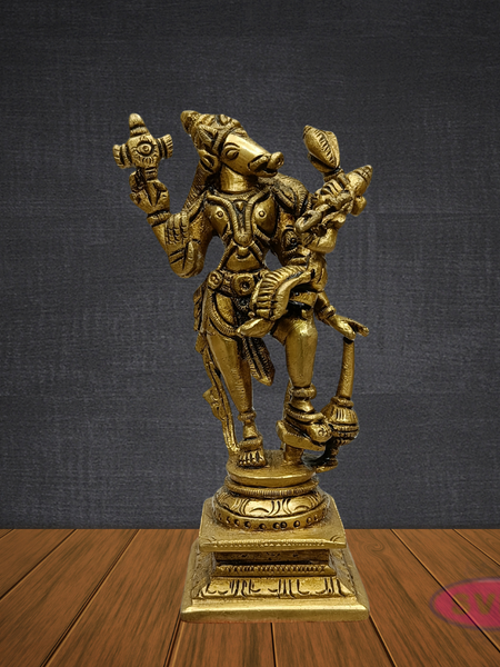 Brass Varaha Swamy with Bhudevi – Vishnu Avatar Decorative Idol
