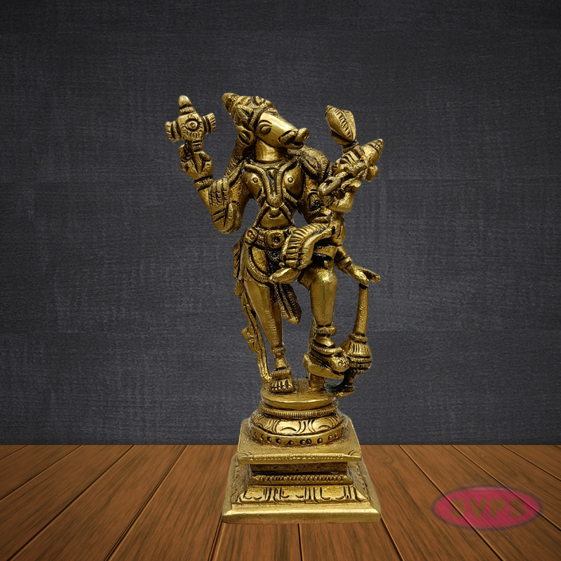 Brass Varaha Swamy with Bhudevi – Vishnu Avatar Decorative Idol