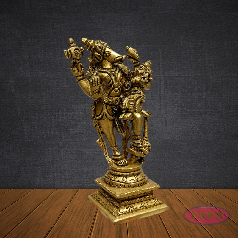 Brass Varaha Swamy with Bhudevi – Vishnu Avatar Decorative Idol
