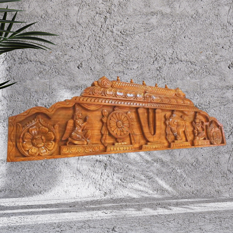 Wood Carving Temple Gopuram Vadakalai Thiruman Wall Hanging
