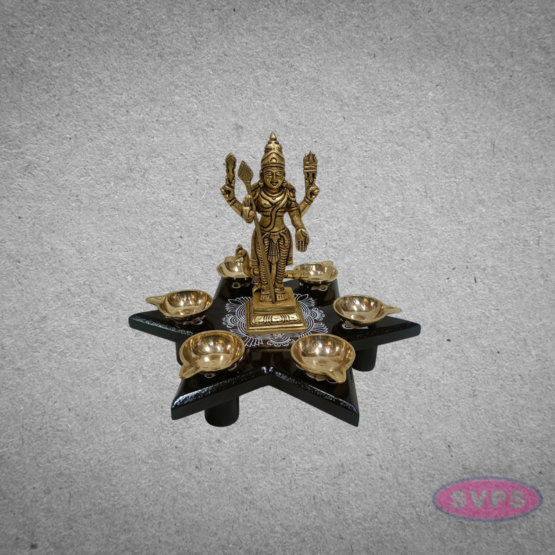 Wooden Star-Shaped Pooja Chowki for God Idol Placement