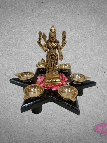 Wooden Star-Shaped Pooja Chowki for God Idol Placement