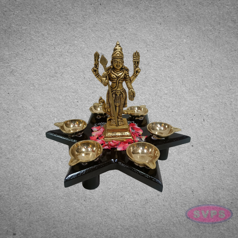 Wooden Star-Shaped Pooja Chowki for God Idol Placement