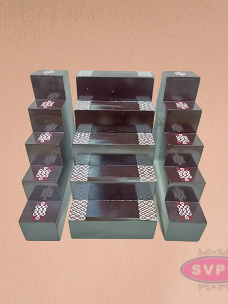 Wooden Golu Deity Stand With Idols And Lamps