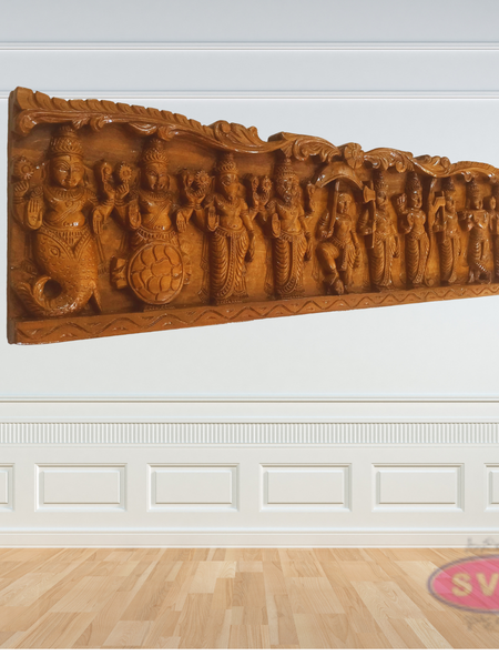 Wooden Carved Dasavatharam Wall Hanging