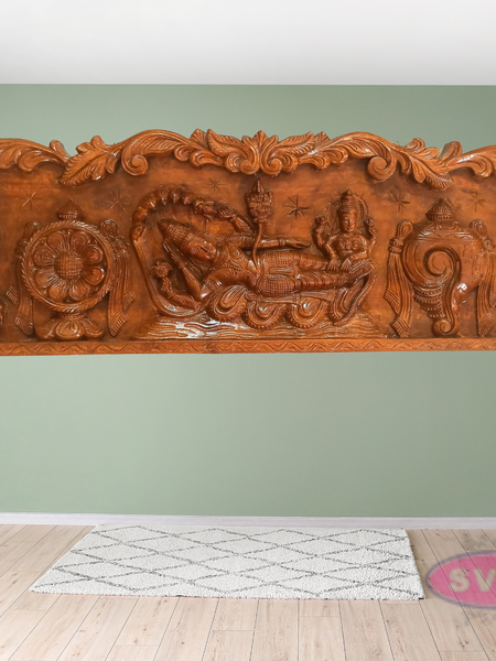 Wooden Carving Tiruparkadal Ranganathar With Thayar Wallhanging
