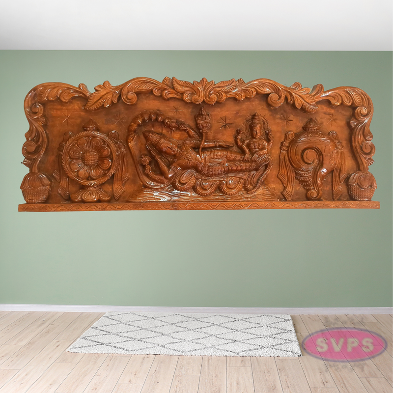 Wooden Carving Tiruparkadal Ranganathar With Thayar Wallhanging