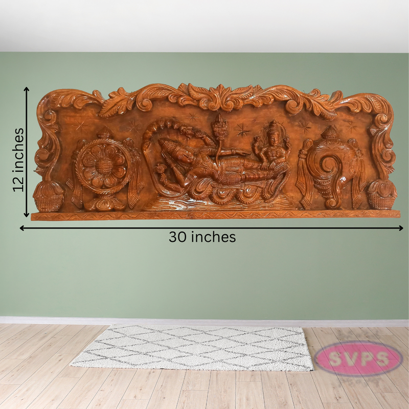 Wooden Carving Tiruparkadal Ranganathar With Thayar Wallhanging