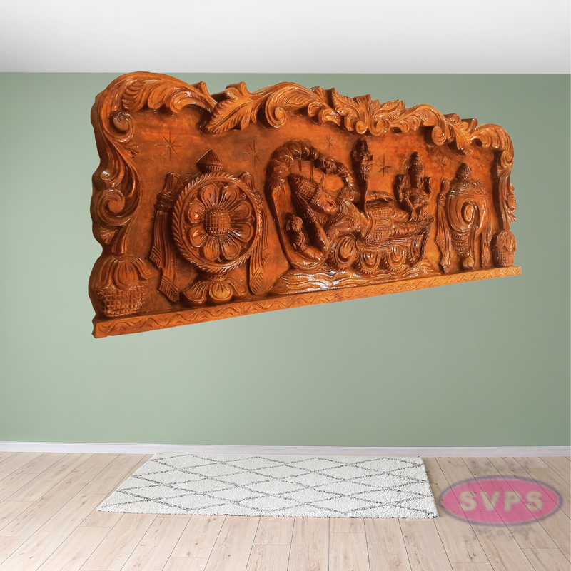 Wooden Carving Tiruparkadal Ranganathar With Thayar Wallhanging